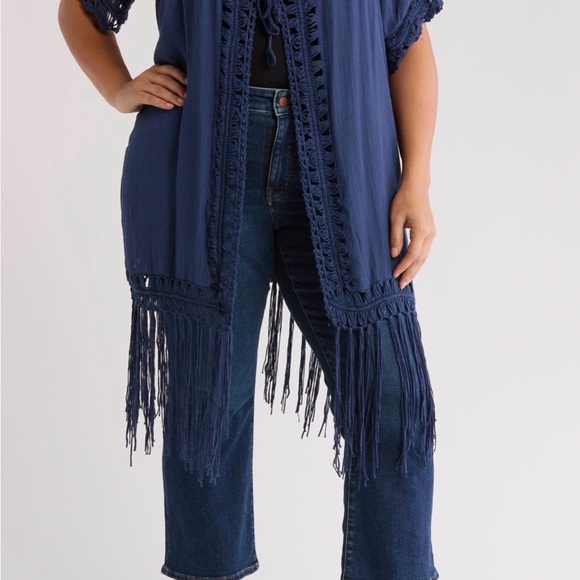 Forgotten Grace Other - Navy Fringe Kimono Cardigan - Women